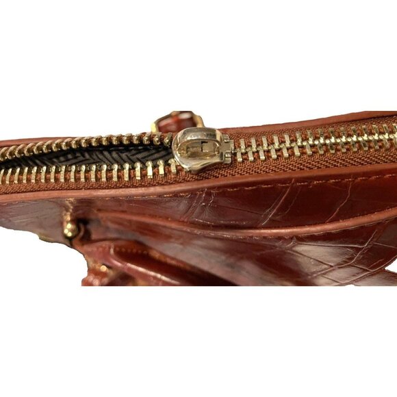 Miztique large shoulder crossbody carry-on bag tote oxblood crocodile embossed z - Picture 2 of 10